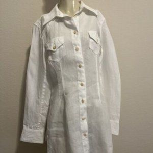 Women's White Linen Tunic by Biscote, Sz: Medium, Made in France